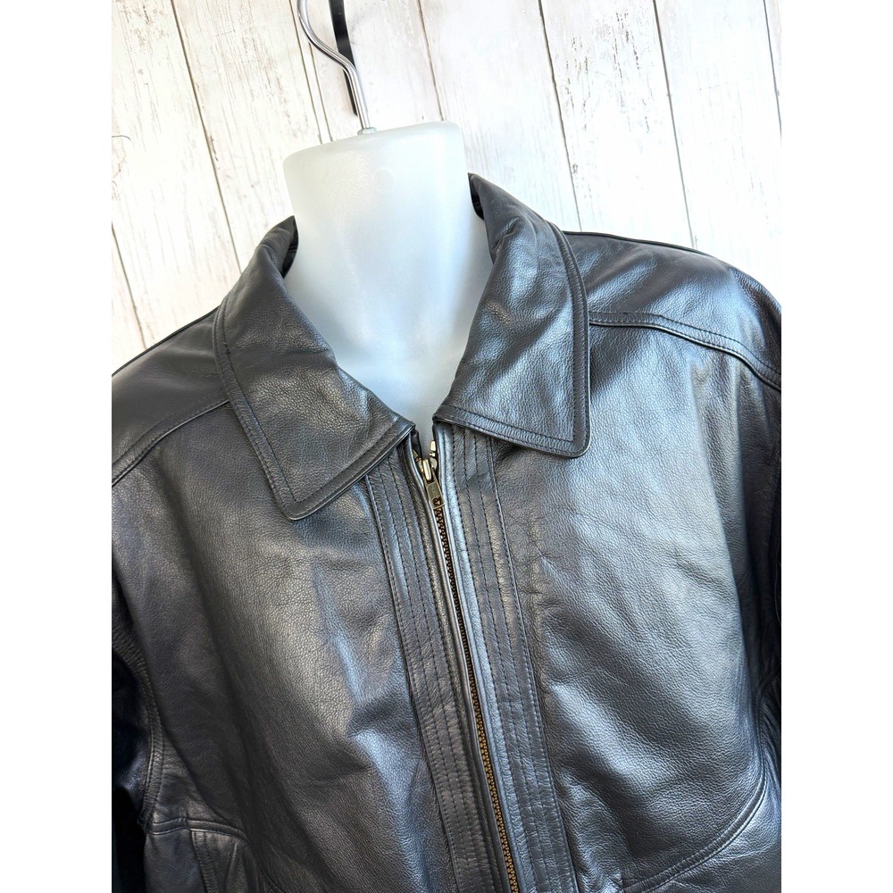 Members Only Men's Genuine Leather Bomber Jacket Black Full Zip Lined XL